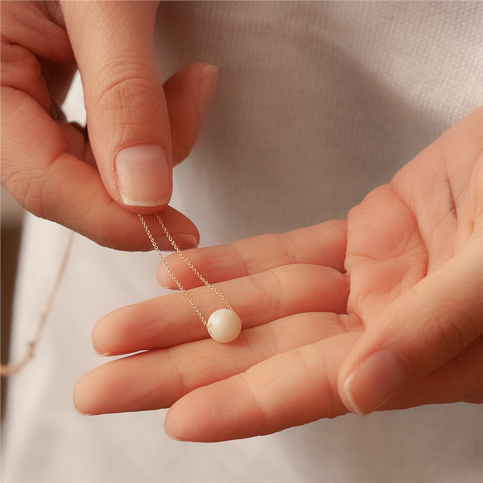 Solid Gold Mother of Pearl Ball Necklace