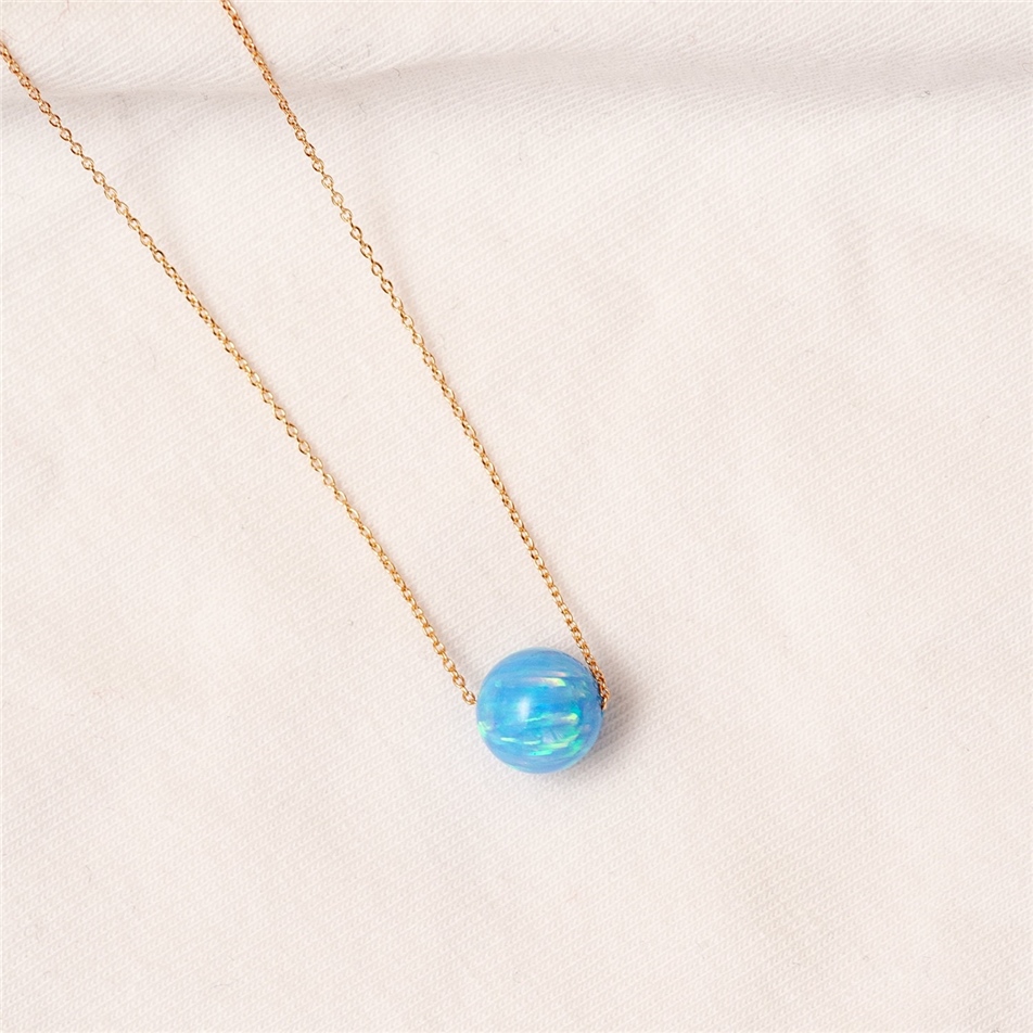Solid Gold White Opal Ball Necklace
