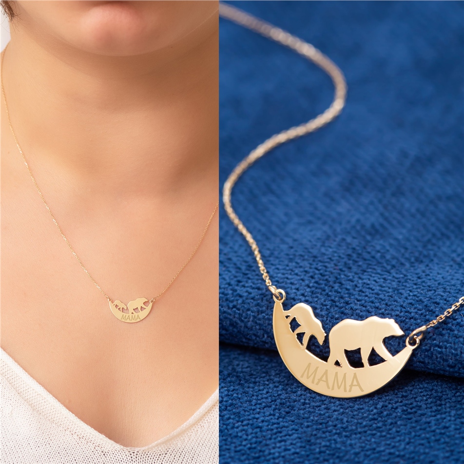 Solid Gold Mama Bear Necklace