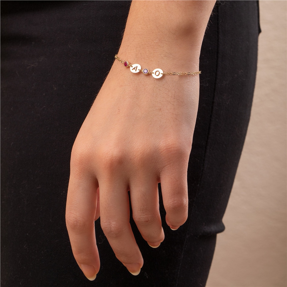 Solid Gold Birthstone & Initial Disc Bracelet