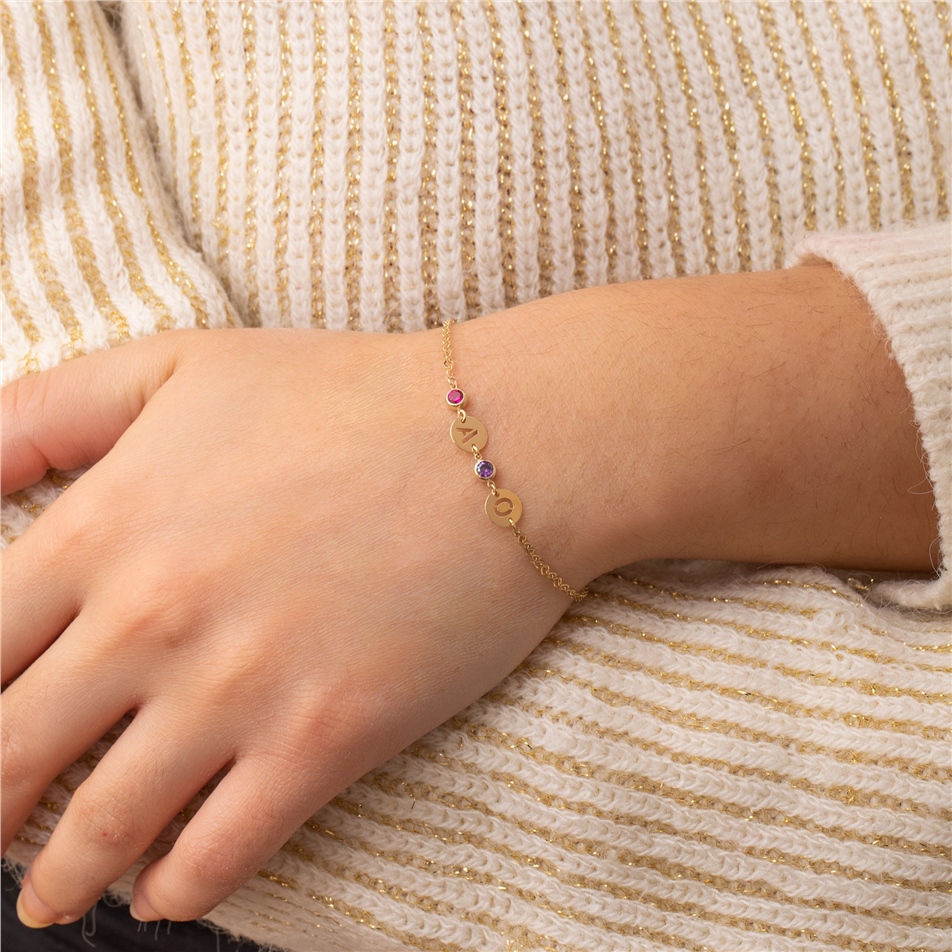 Solid Gold Birthstone & Initial Disc Bracelet