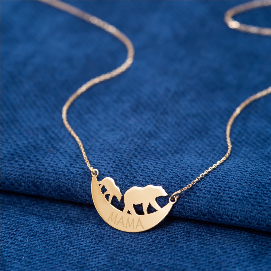 Solid Gold Mama Bear Necklace