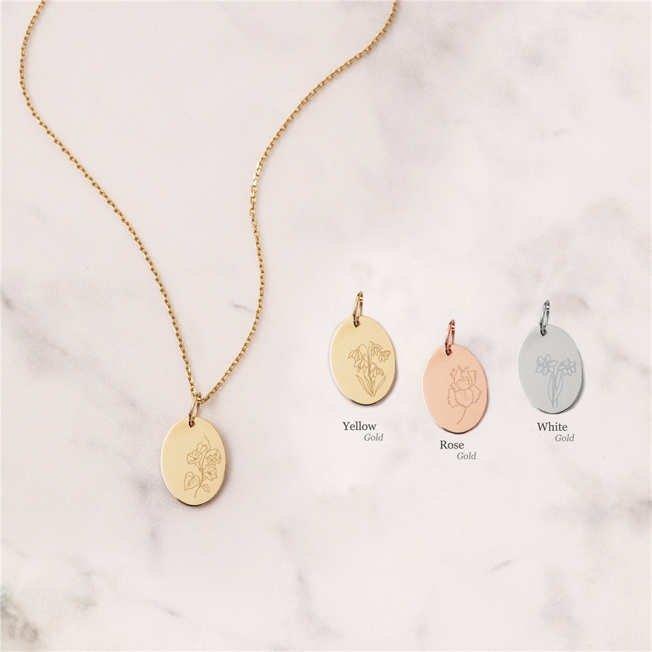 Solid Gold Birth Flower Necklace