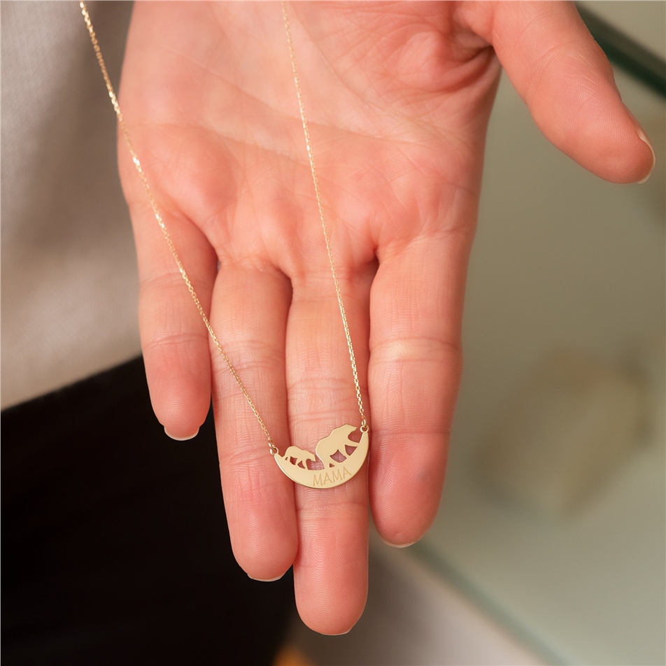 Solid Gold Mama Bear Necklace