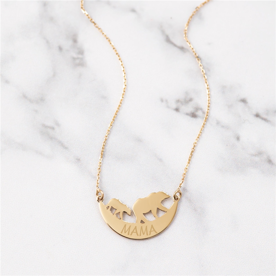 Solid Gold Mama Bear Necklace