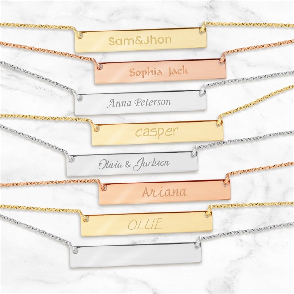 Solid Gold Personalized Name Bar Necklace