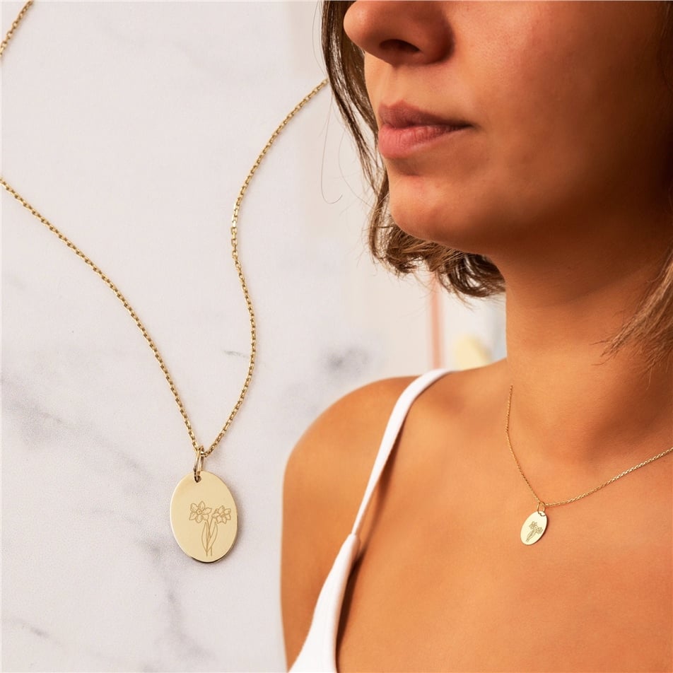Solid Gold Birth Flower Necklace