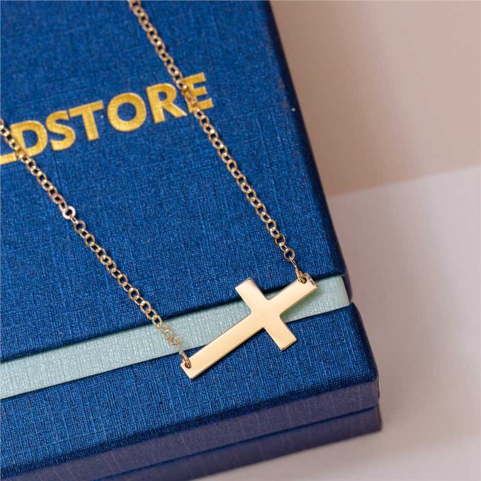 Solid Gold Cross Sideways Necklace