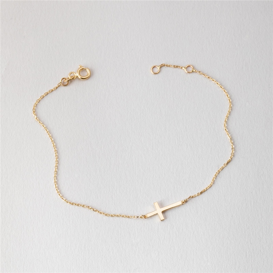 Solid Gold Sideways Cross Bracelet
