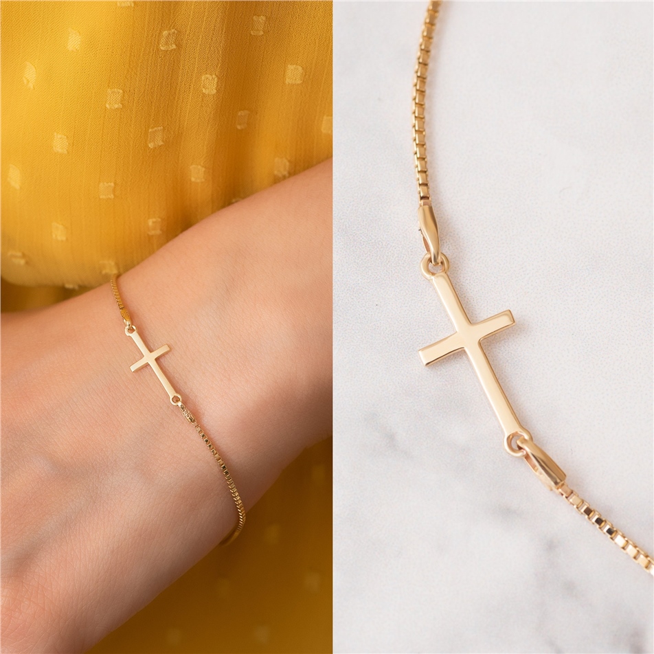 Solid Gold Cross Box Chain Bracelet
