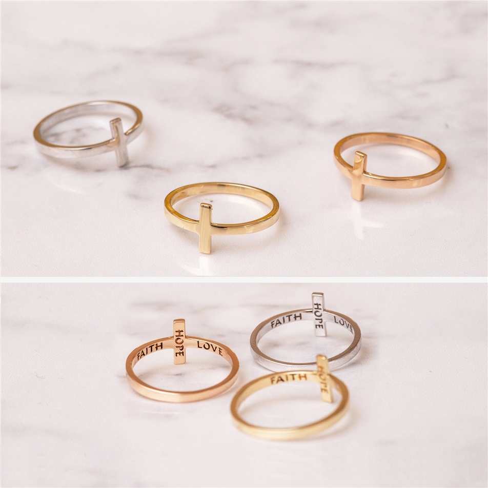 Solid Gold Sideways Cross Ring
