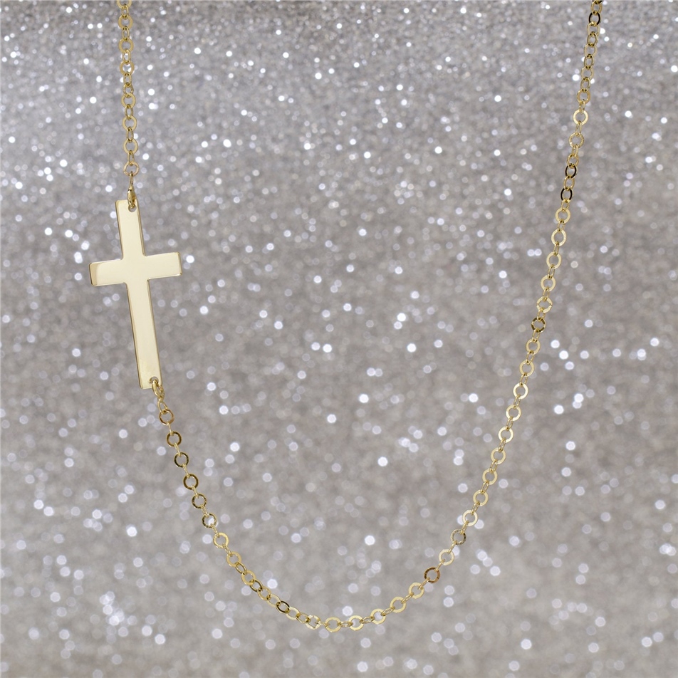 Solid Gold Cross Sideways Necklace