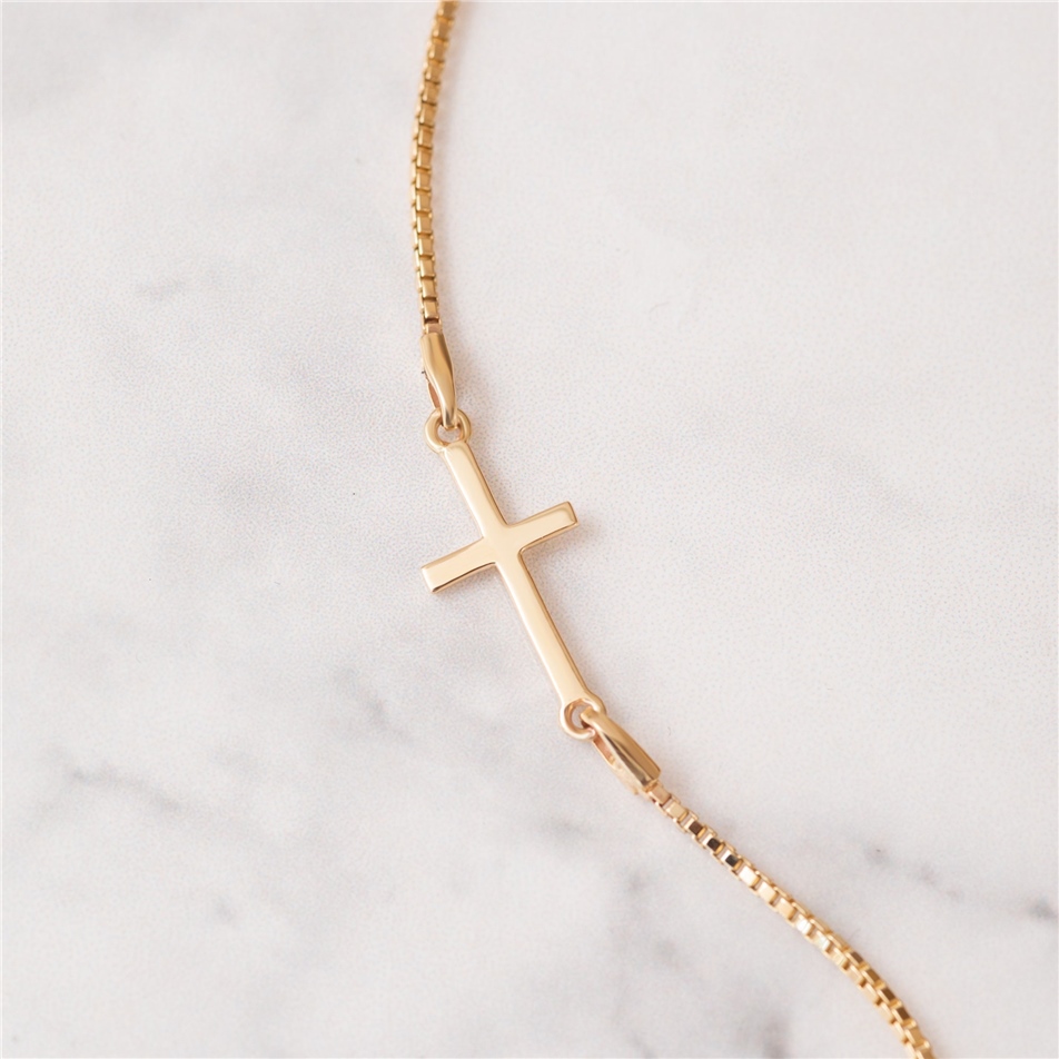 Solid Gold Cross Box Chain Bracelet