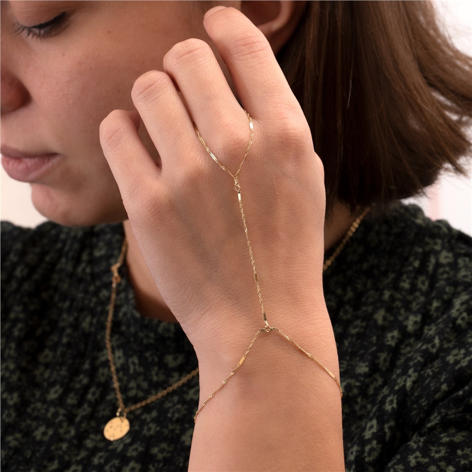 Solid Gold Singapor Chain Ring Bracelet