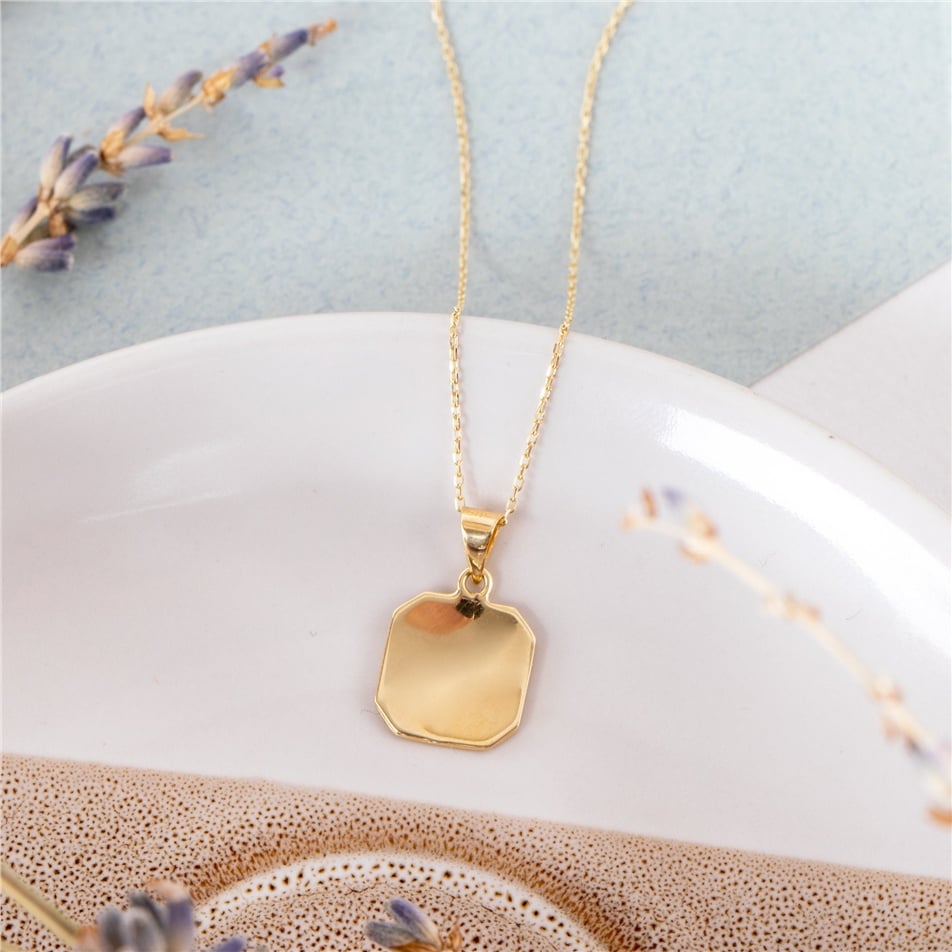 Solid Gold Square Evil Eye Necklace