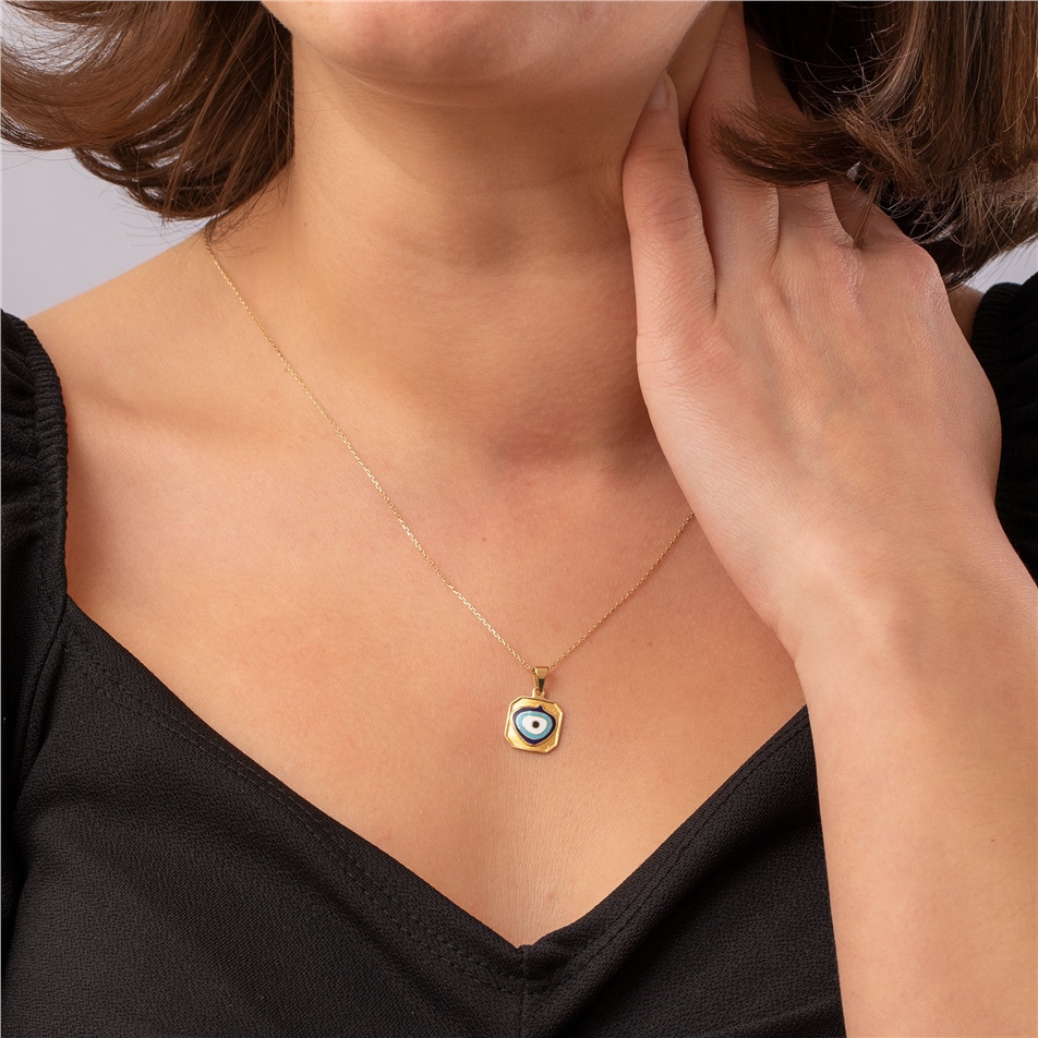 Solid Gold Square Evil Eye Necklace