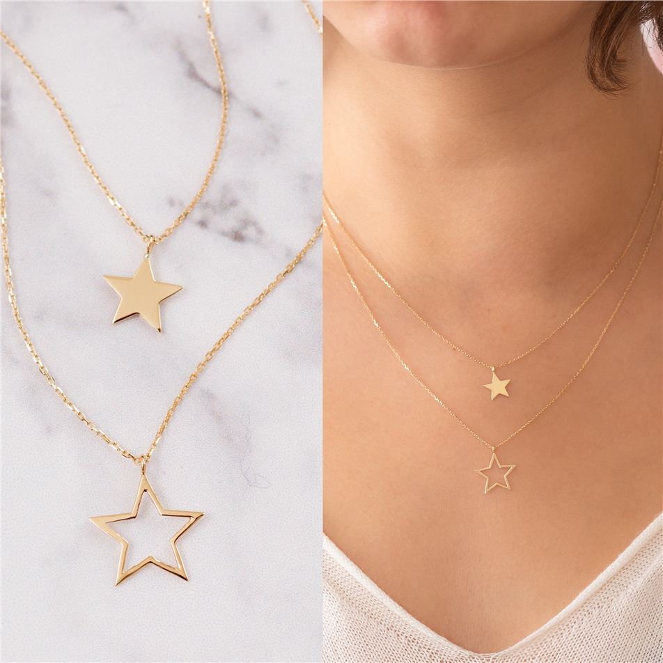 Solid Gold Star Layered Necklace