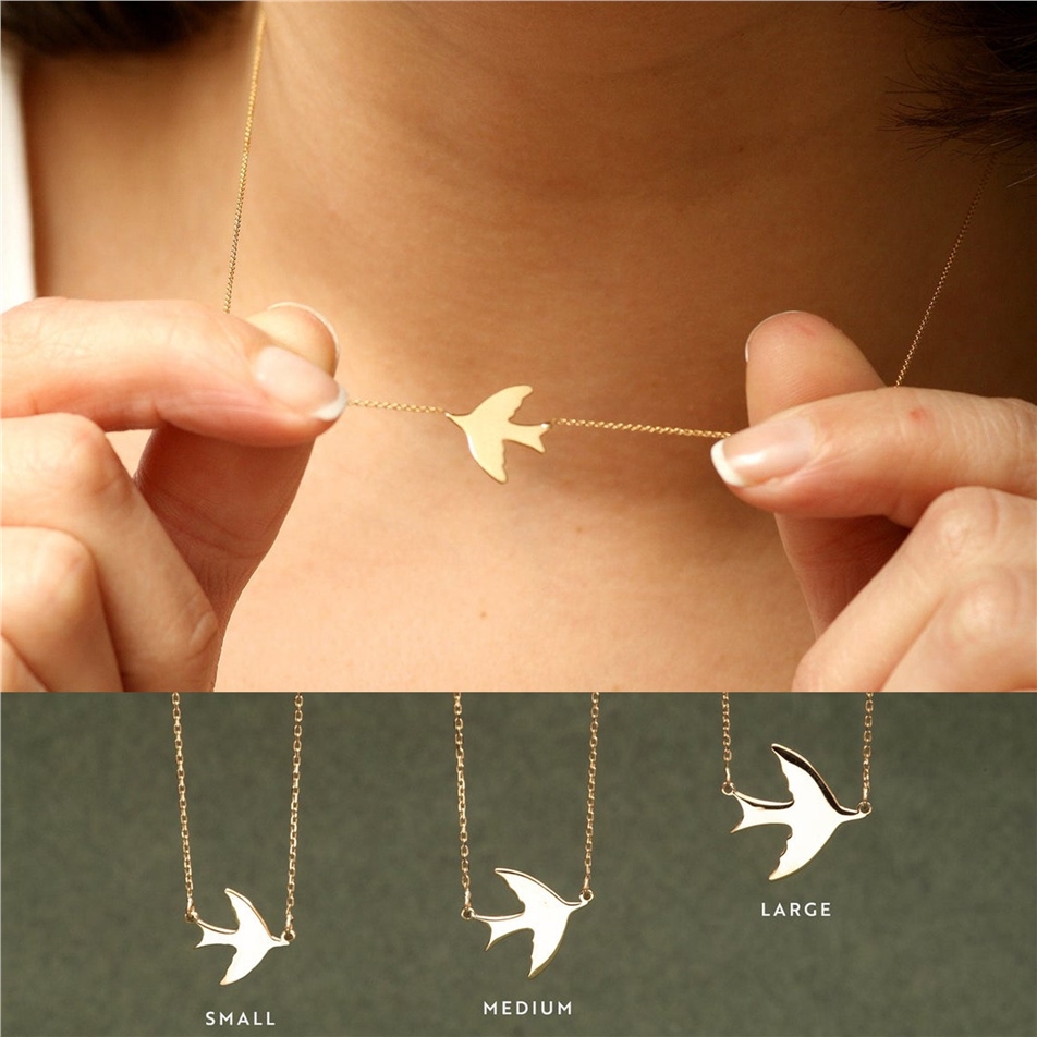 Solid Gold Swallow Necklace