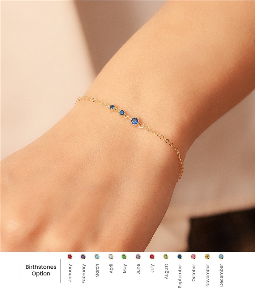 Solid Gold Trio Birthstone Bracelet