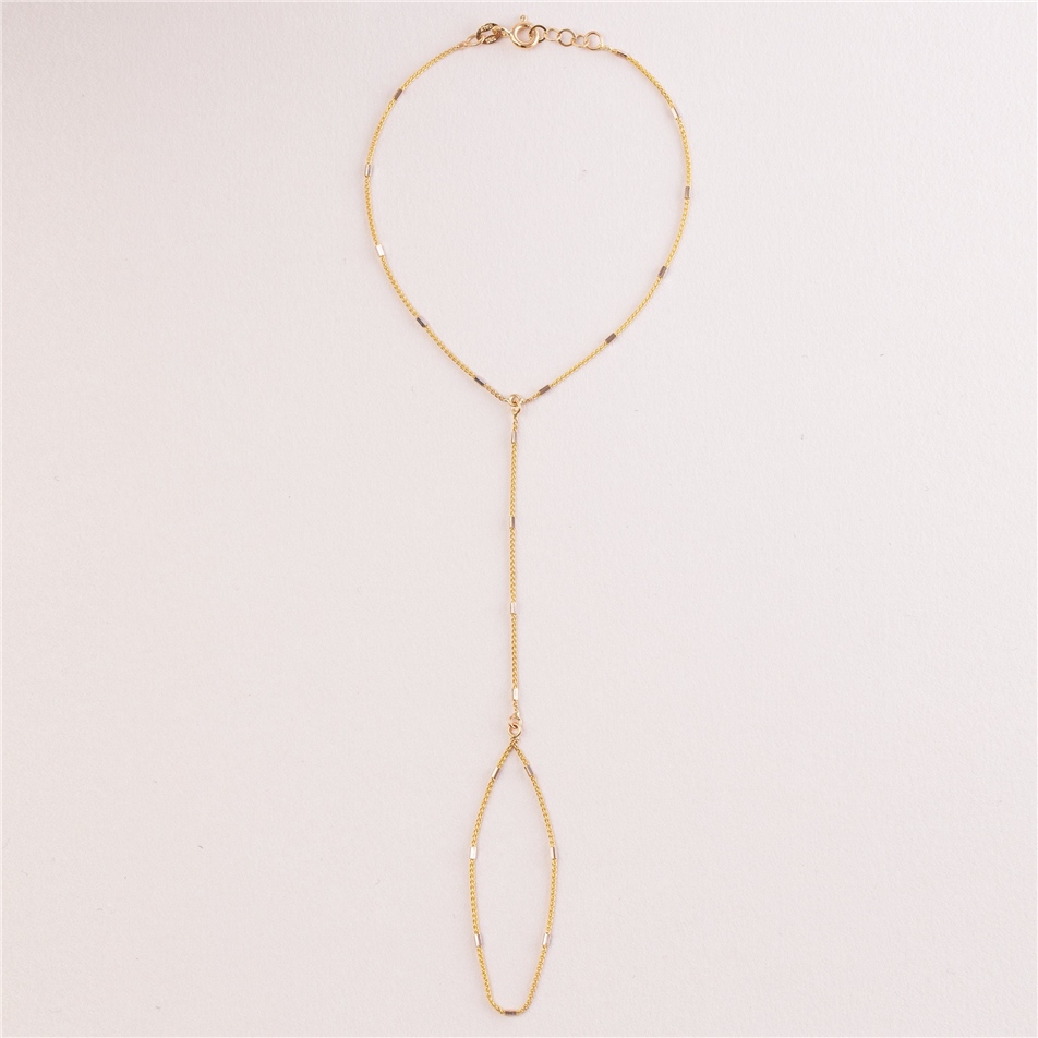 Solid Gold Wheat Chain Ring Bracelet