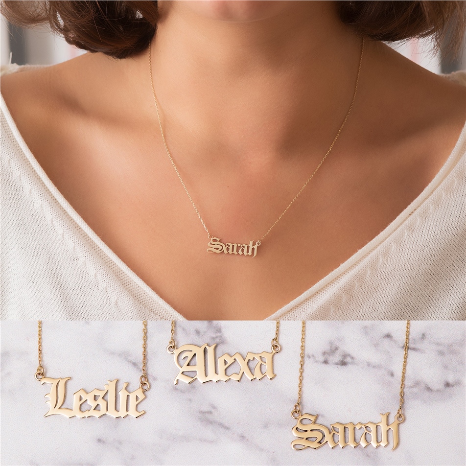 Solid Gold Gothic Name Necklace
