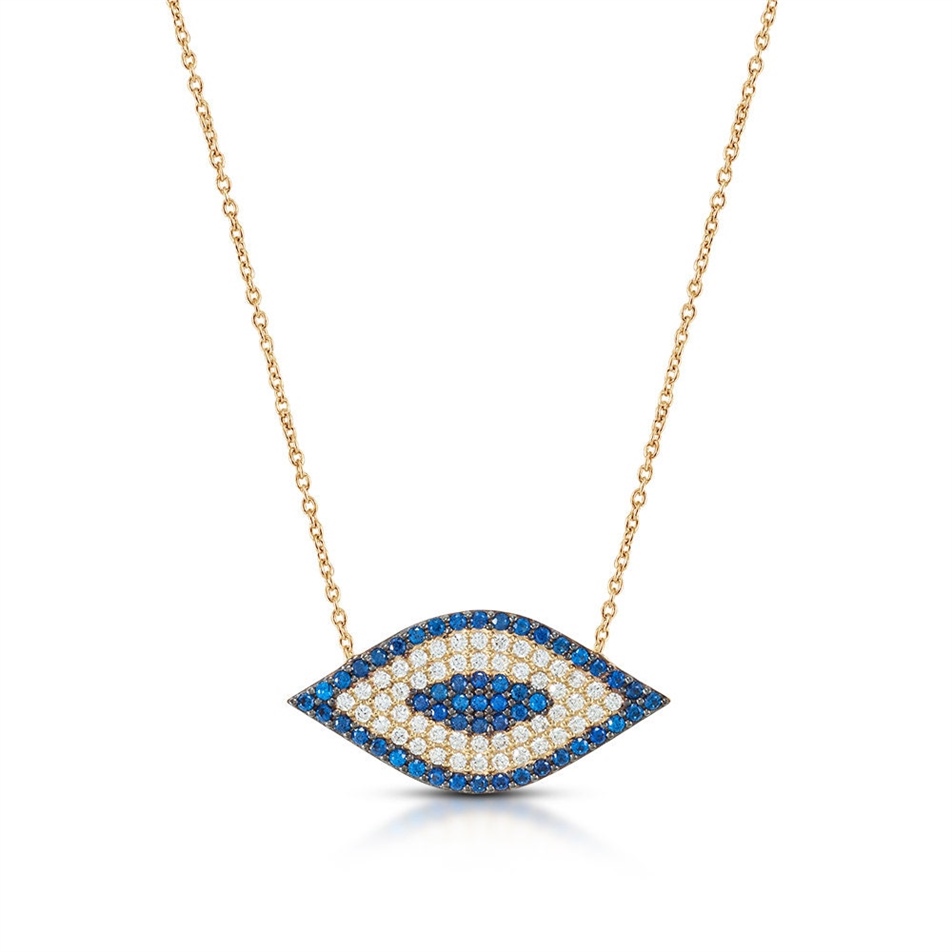 Solid Gold Cubic Zirconia Evil Eye Necklace