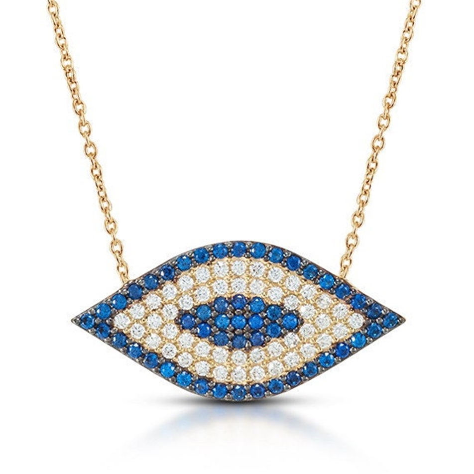 Solid Gold Cubic Zirconia Evil Eye Necklace