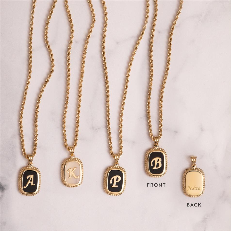 Solid Gold Mother of Pearl Initial Pendant