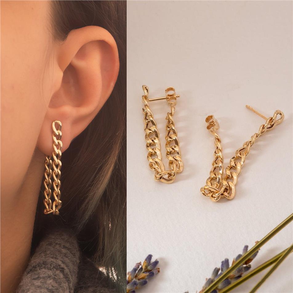 Solid Gold Curb Chain Earring