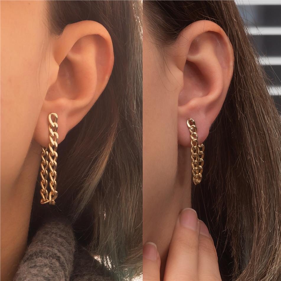 Solid Gold Curb Chain Earring