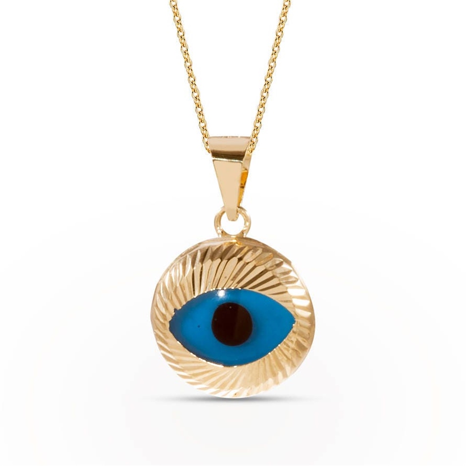 Solid Gold Evil Eye Charm Necklace