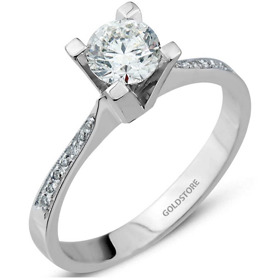 Solid Gold 0.43 ct Diamond Solitaire Sidestone Ring