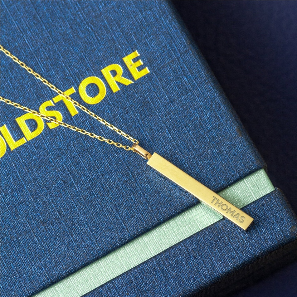 Solid Gold Vertical Bar Urn Pendant