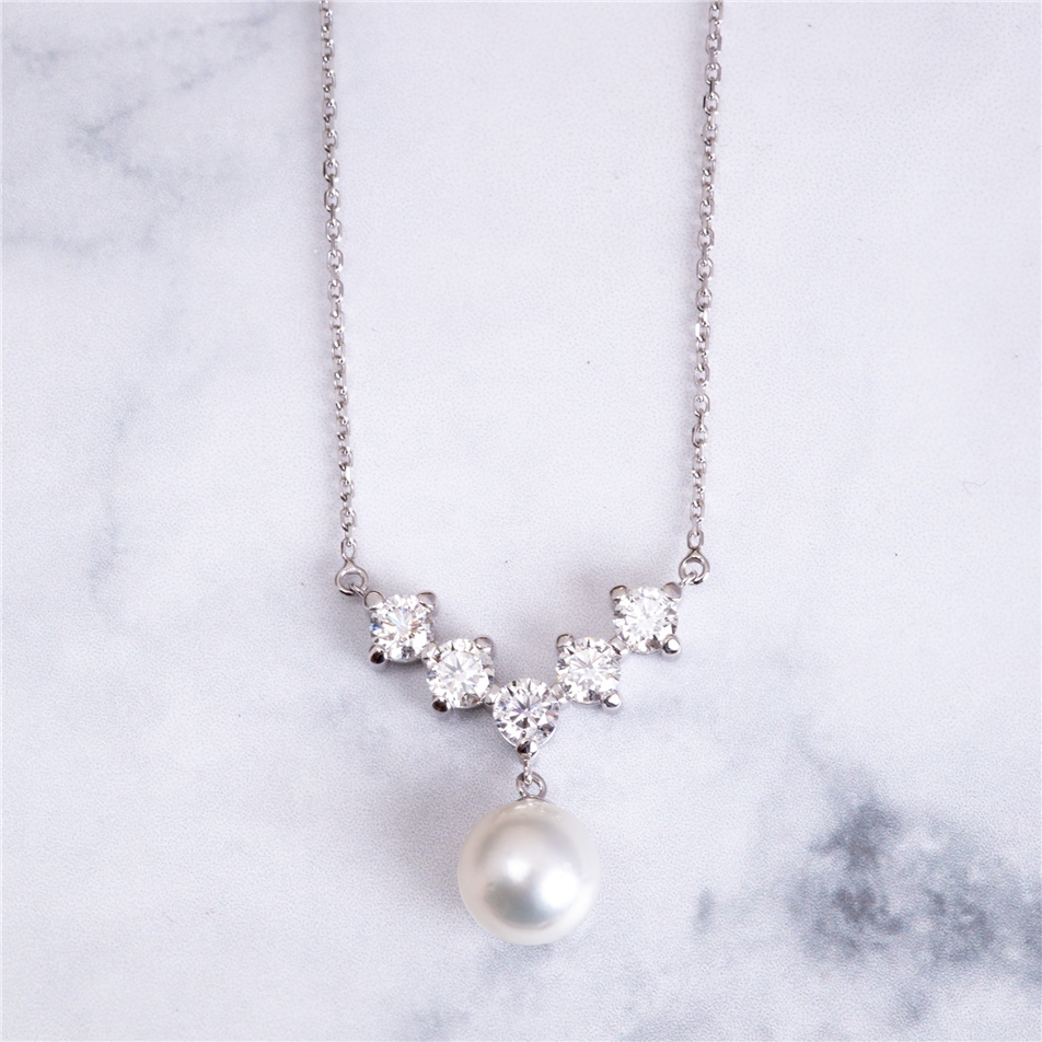 Goldstore-2.37 ct. Pırlanta 5 Taş İnci Kolye