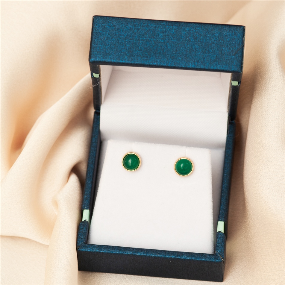 Solid Gold Green Agete Earring