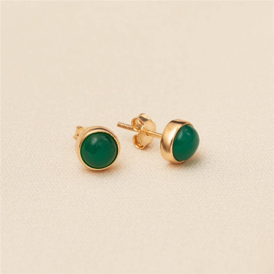 Solid Gold Green Agete Earring