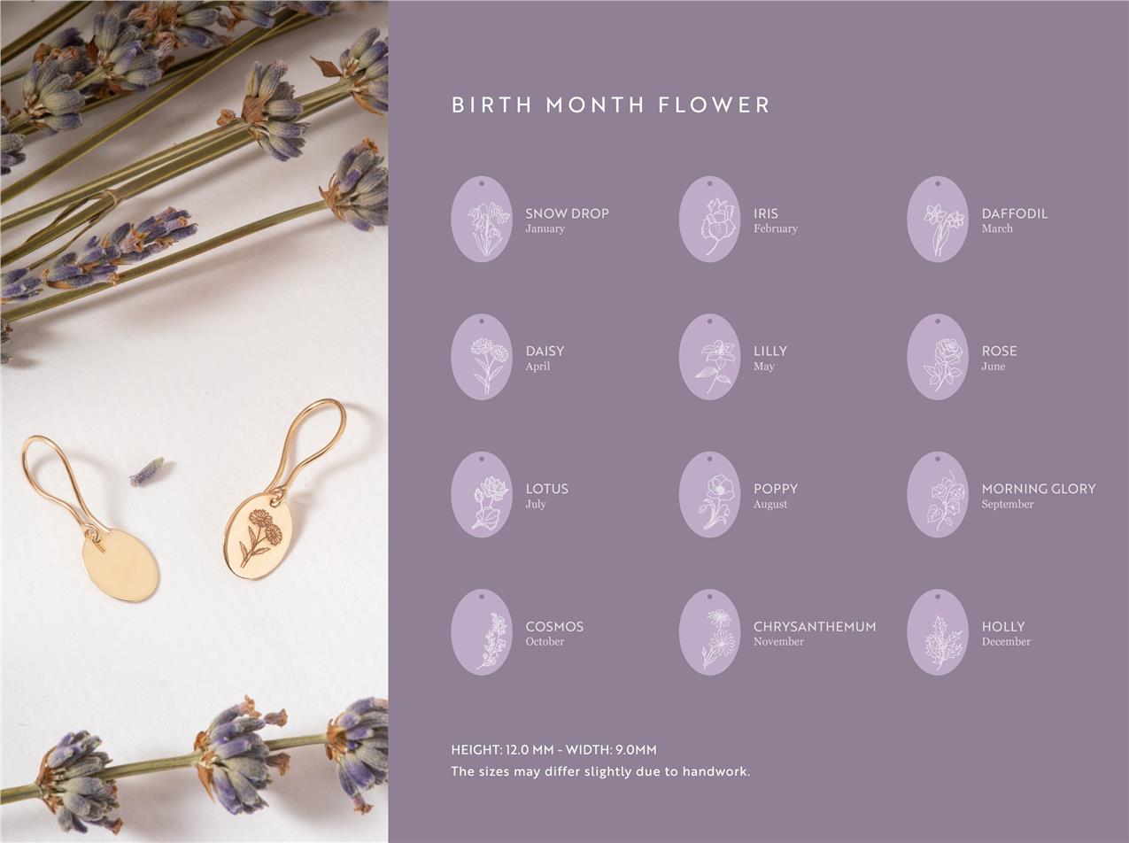Solid Gold Birth Flower Earrings