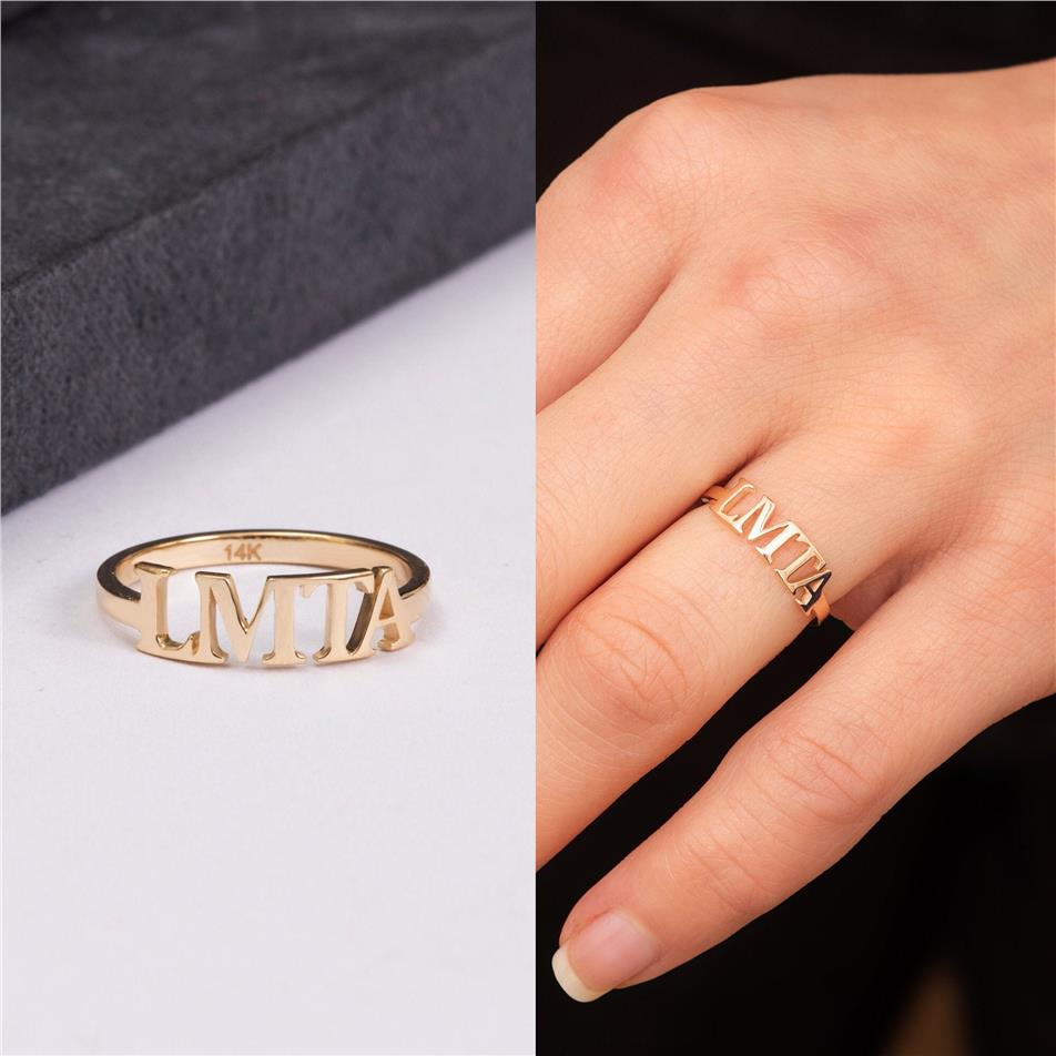 Solid Gold Uppercase Name Ring