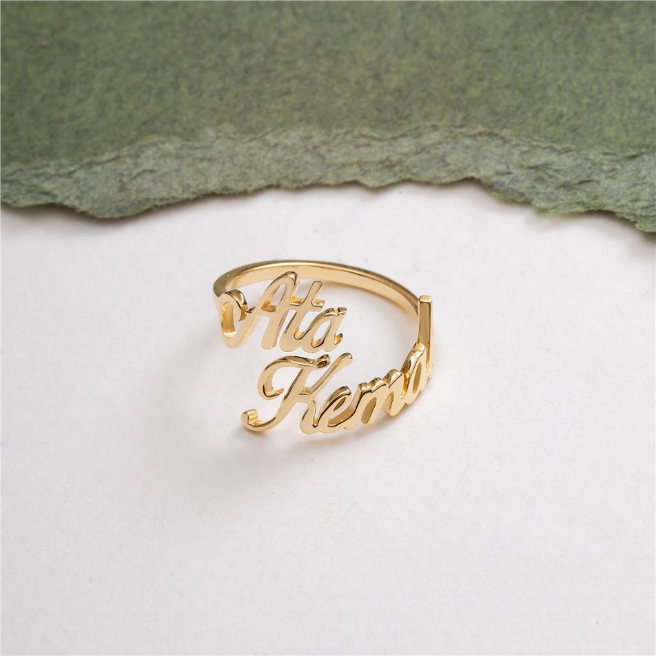 Solid Gold Two Name Ring