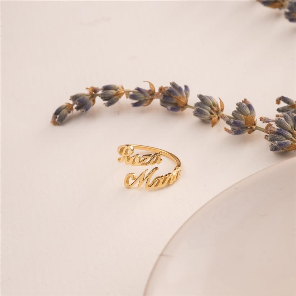 Solid Gold Two Name Ring