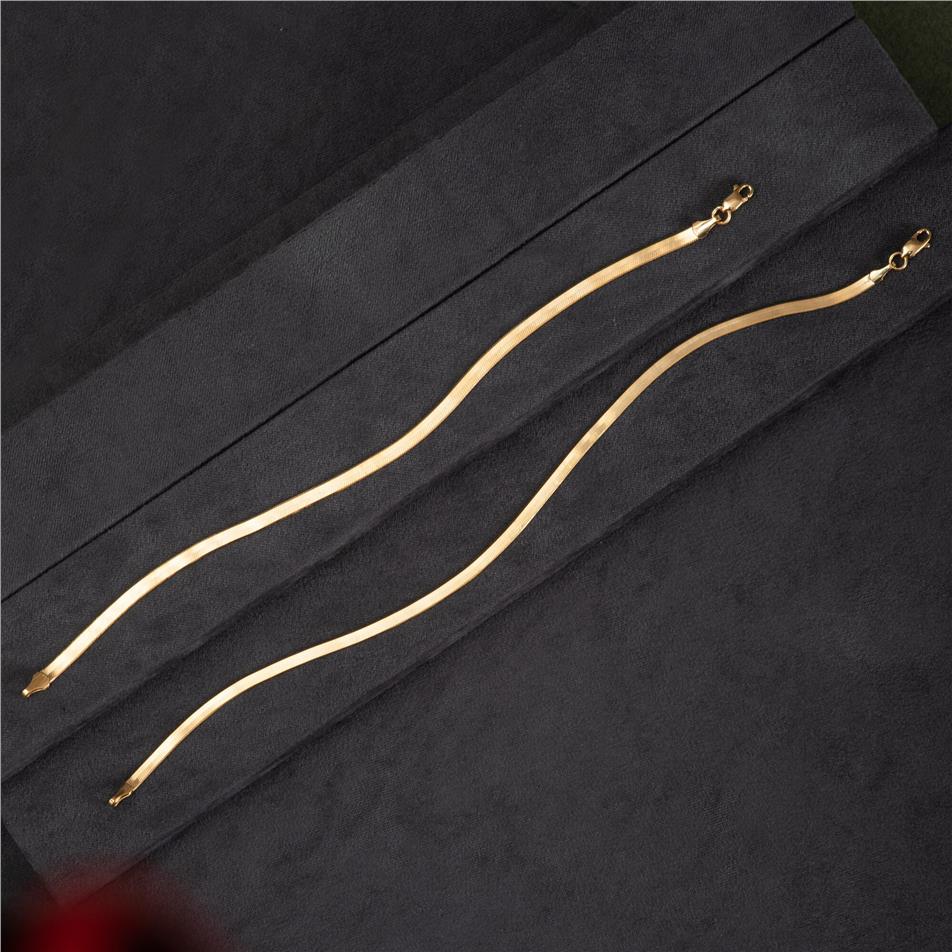 Solid Gold Flat Herringbone Chain Bracelet