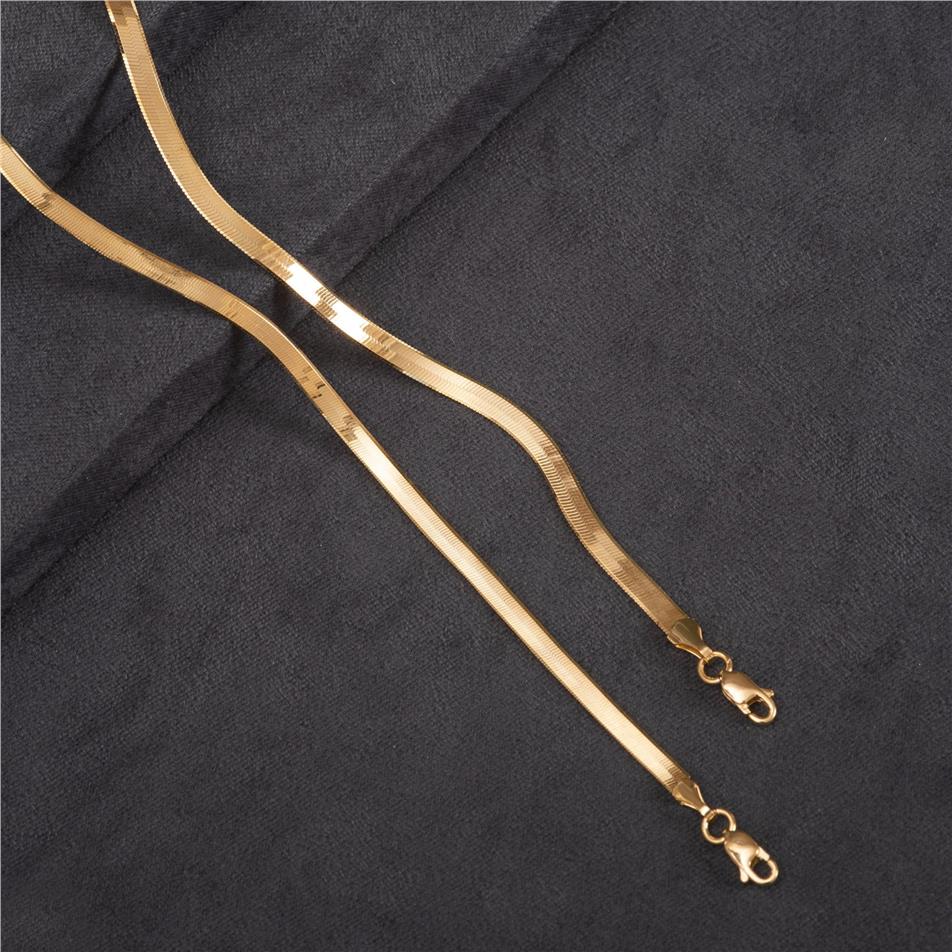Solid Gold Flat Herringbone Chain Bracelet
