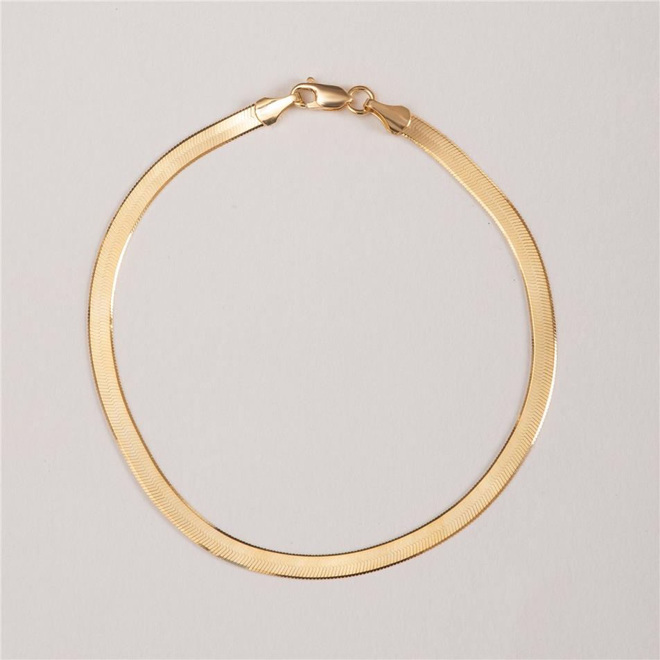 Solid Gold Flat Herringbone Chain Bracelet
