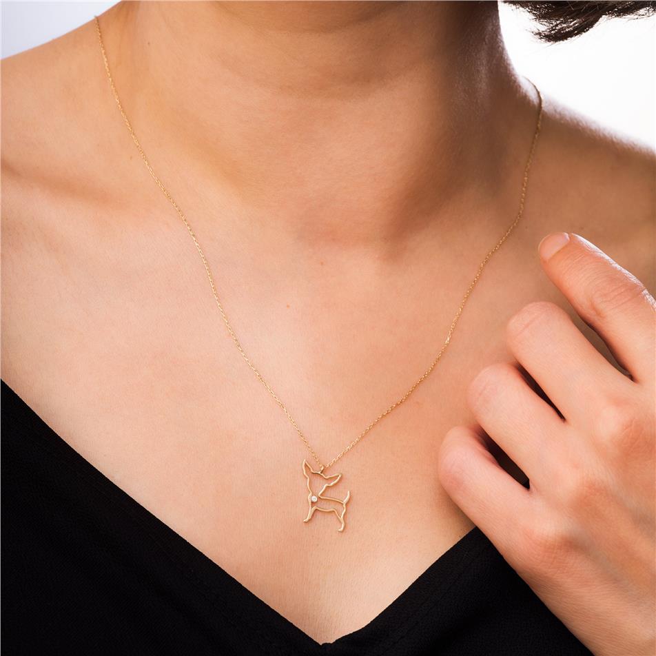Solid Gold Diamond Chihuahua Necklace