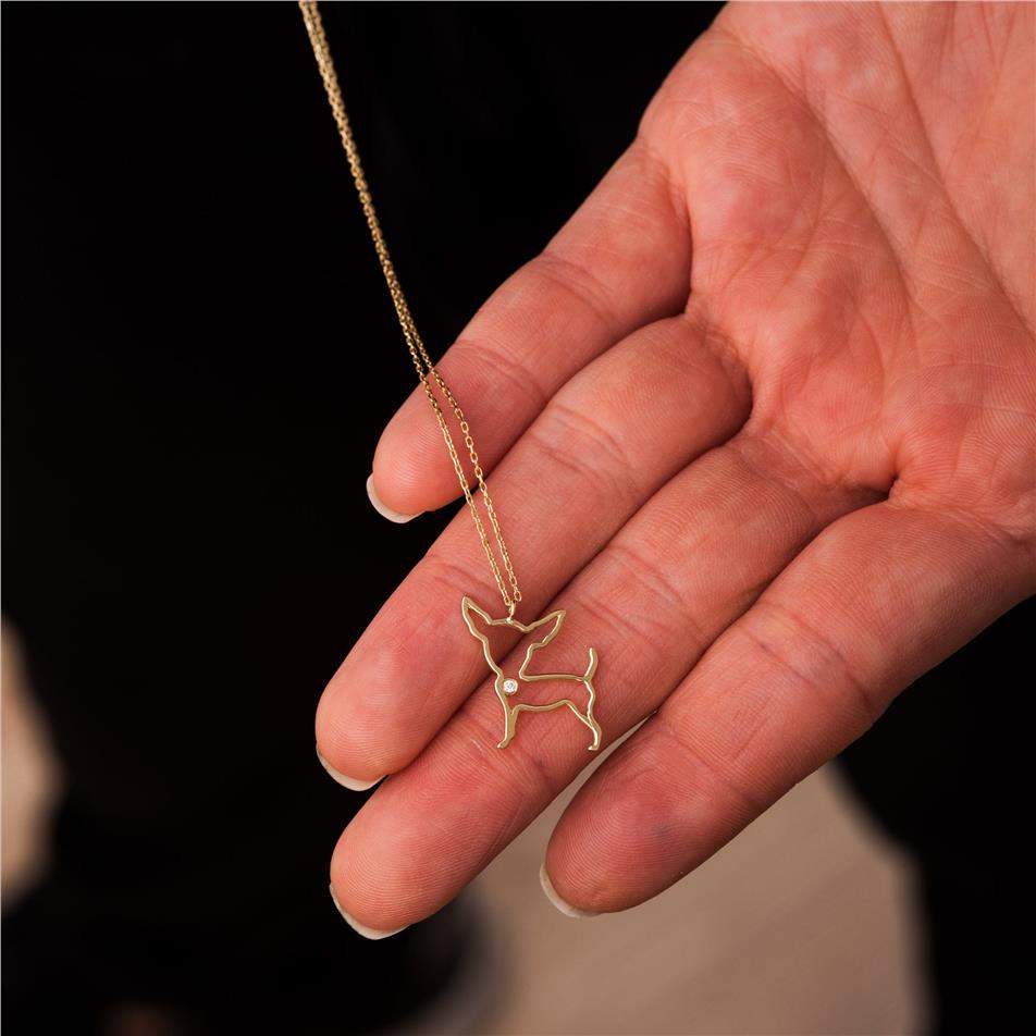 Solid Gold Diamond Chihuahua Necklace