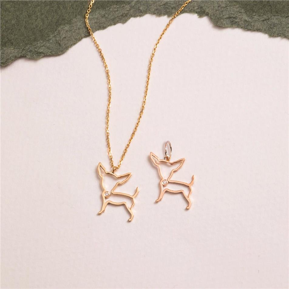 Solid Gold Diamond Chihuahua Necklace