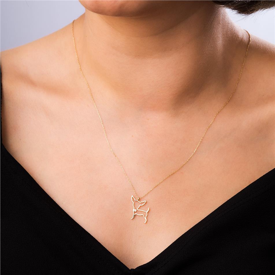 Solid Gold Diamond Chihuahua Necklace