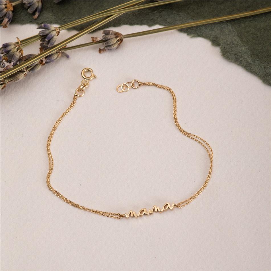 Solid Gold Script Mama Bracelet