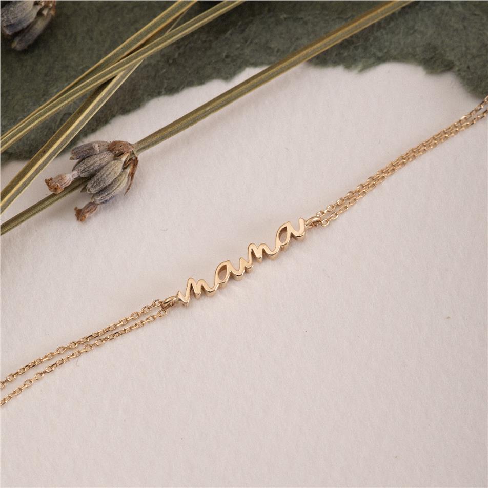 Solid Gold Script Mama Bracelet