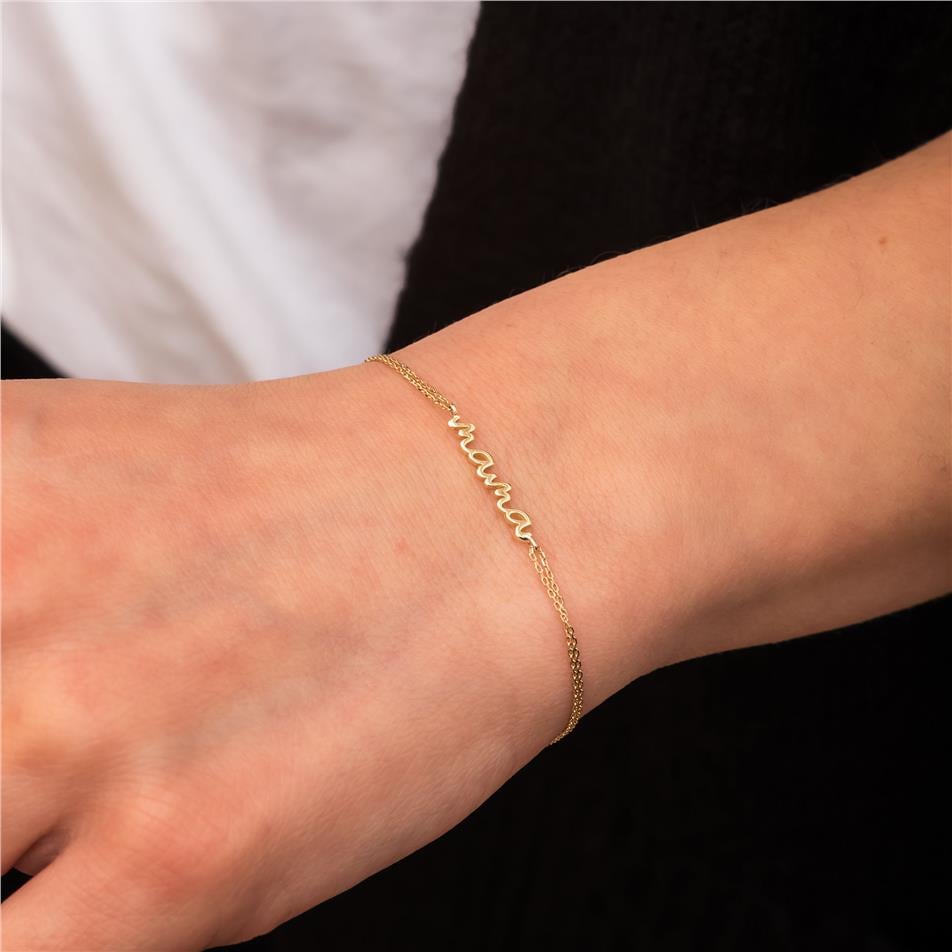 Solid Gold Script Mama Bracelet